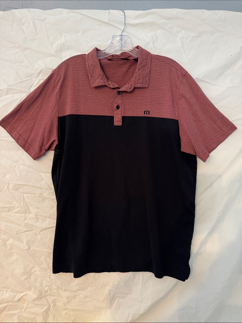 Travis Mathew Two-Tone Polo in Black and Dusty Rose